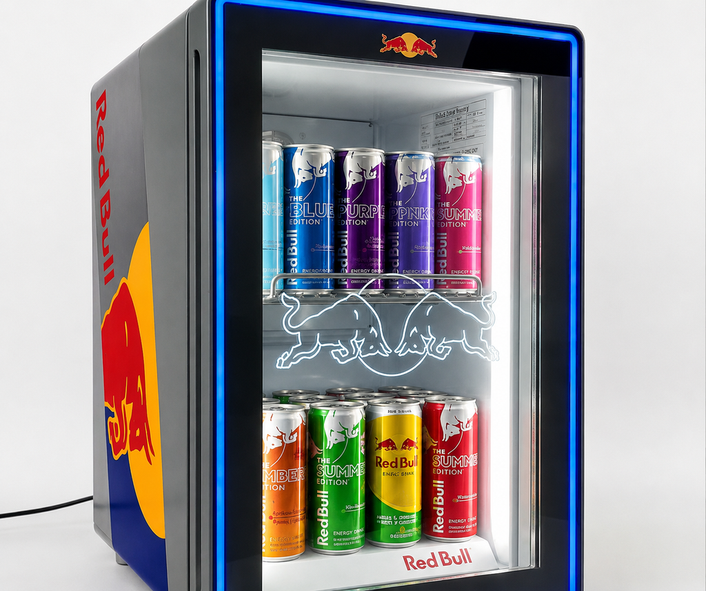 Red Bull Mini-Kühlschrank + 24 Dosen gratis